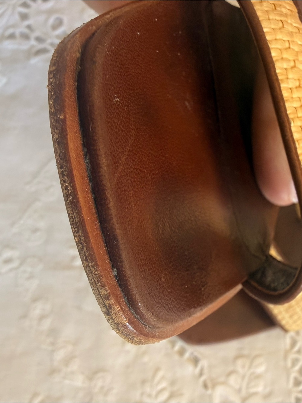 CHANEL Brown Leather and Natural Raffia Double-Strap Heeled Sandals - Picture 6 of 10